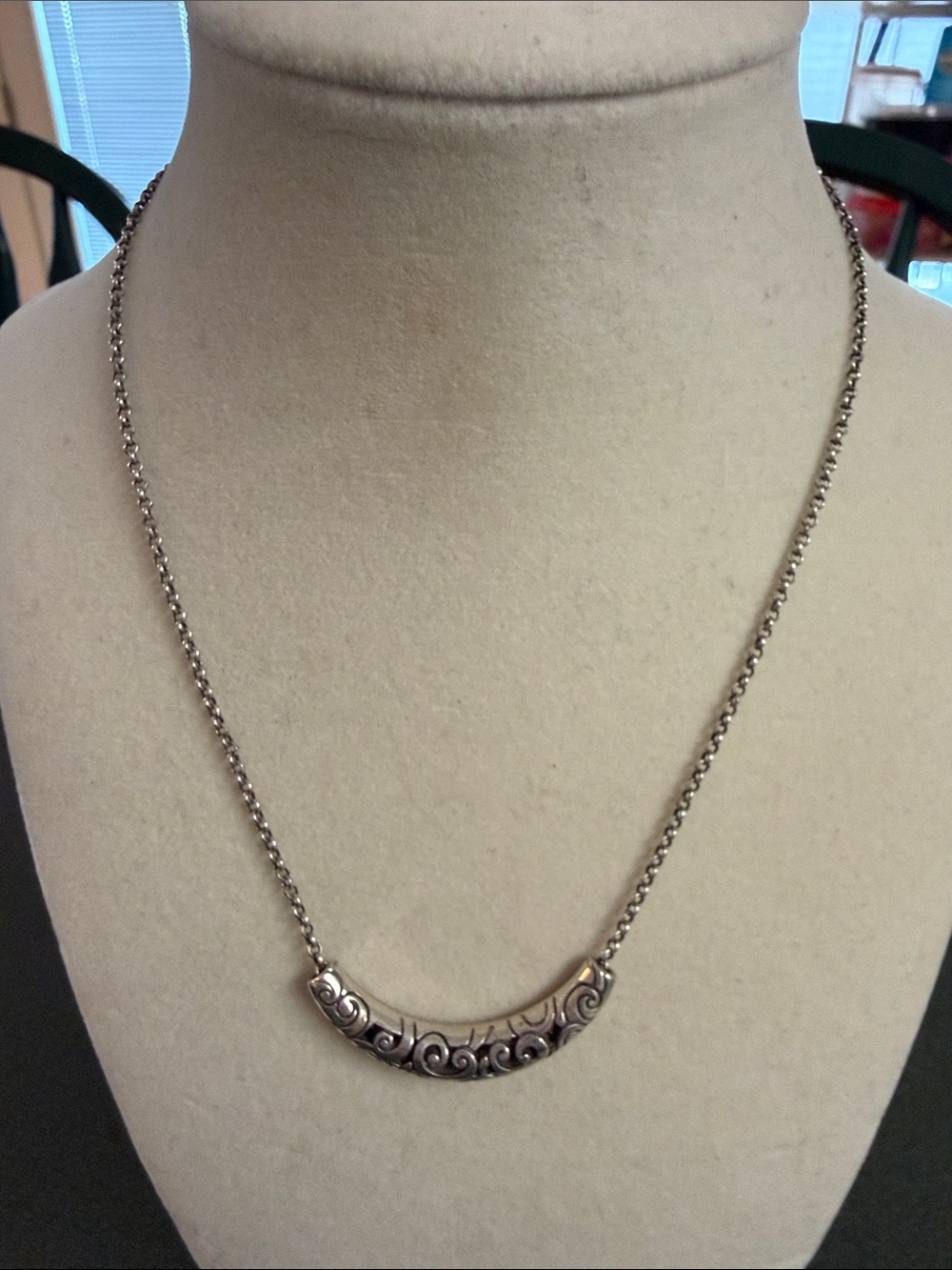 Brighton Silver Filigree Curved Bar Necklace